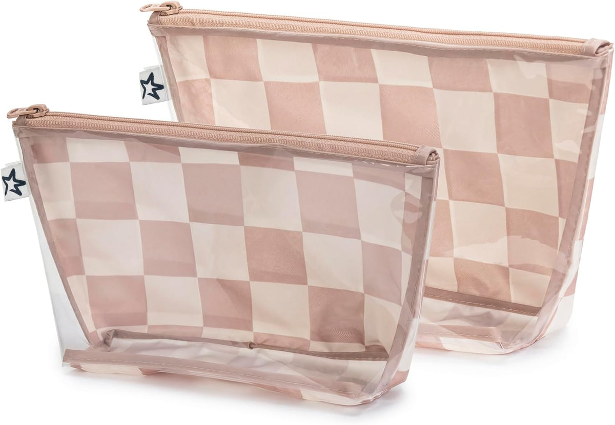 Diaper Bag Organizing Pouches | 2 Pack Mess-Proof Travel Organizer Bags with Structured Bottom & Clear Front | TSA Approved Toiletry Bag Set for Baby and Mom Essentials (Boho Rainbow)