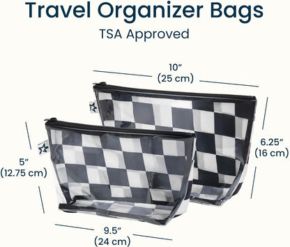 Diaper Bag Organizing Pouches | 2 Pack Mess-Proof Travel Organizer Bags with Structured Bottom & Clear Front | TSA Approved Toiletry Bag Set for Baby and Mom Essentials (Boho Rainbow)