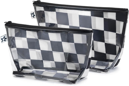Diaper Bag Organizing Pouches | 2 Pack Mess-Proof Travel Organizer Bags with Structured Bottom & Clear Front | TSA Approved Toiletry Bag Set for Baby and Mom Essentials (Boho Rainbow)