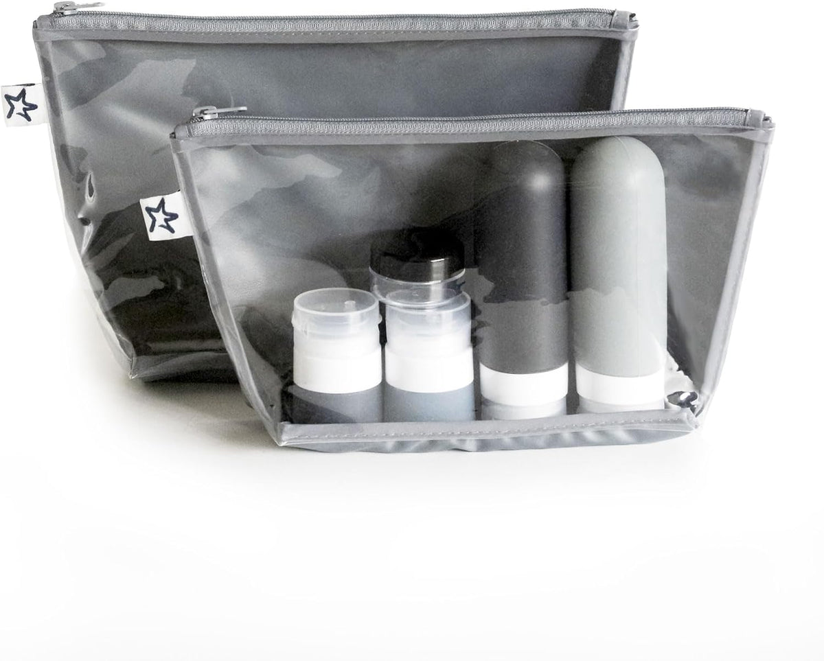 Diaper Bag Organizing Pouches | 2 Pack Mess-Proof Travel Organizer Bags with Structured Bottom & Clear Front | TSA Approved Toiletry Bag Set for Baby and Mom Essentials (Boho Rainbow)