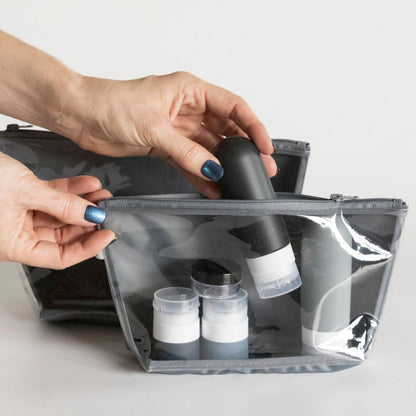 Diaper Bag Organizing Pouches | 2 Pack Mess-Proof Travel Organizer Bags with Structured Bottom & Clear Front | TSA Approved Toiletry Bag Set for Baby and Mom Essentials (Boho Rainbow)