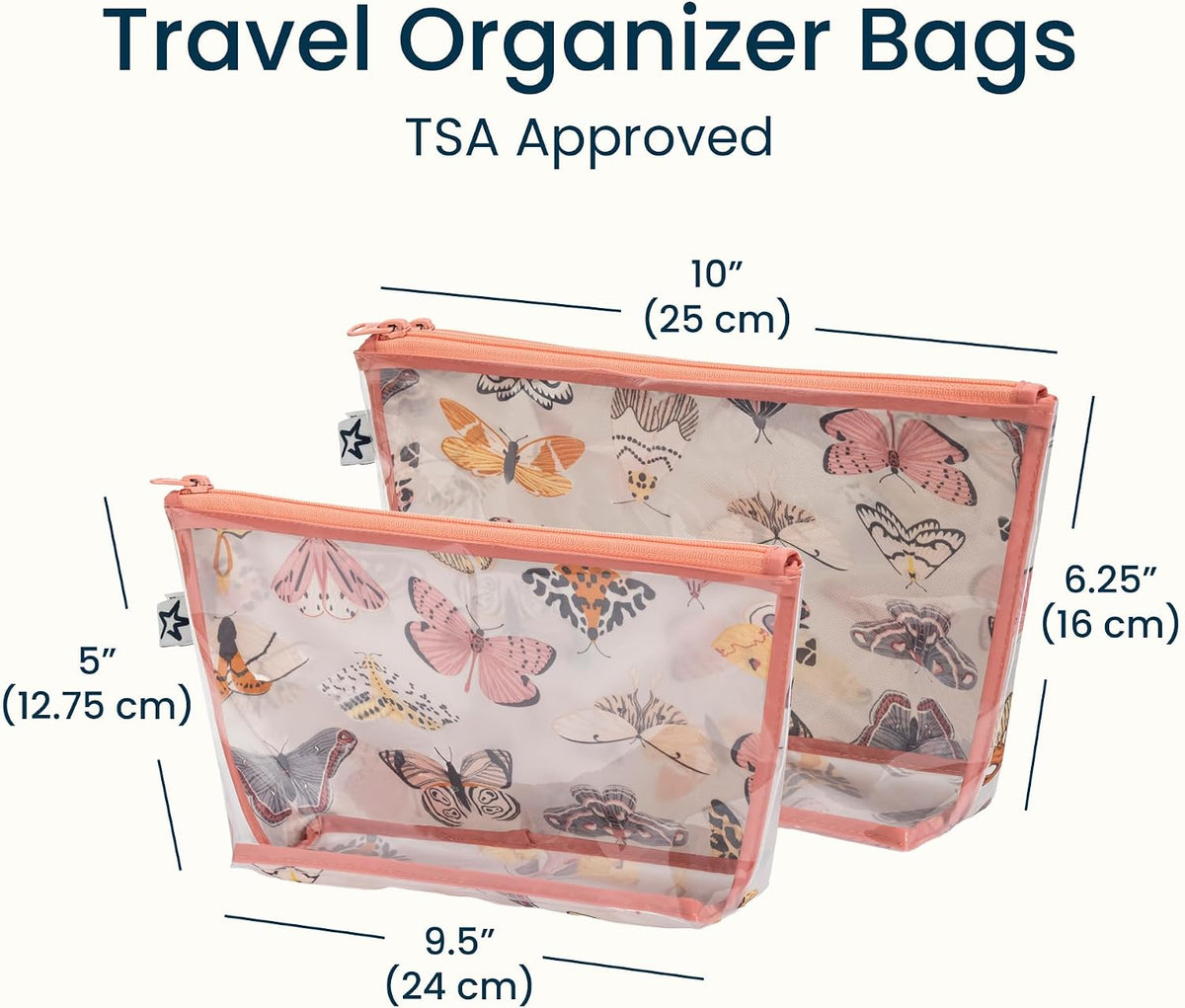 Diaper Bag Organizing Pouches | 2 Pack Mess-Proof Travel Organizer Bags with Structured Bottom & Clear Front | TSA Approved Toiletry Bag Set for Baby and Mom Essentials (Boho Rainbow)