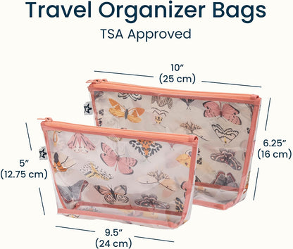 Diaper Bag Organizing Pouches | 2 Pack Mess-Proof Travel Organizer Bags with Structured Bottom & Clear Front | TSA Approved Toiletry Bag Set for Baby and Mom Essentials (Boho Rainbow)