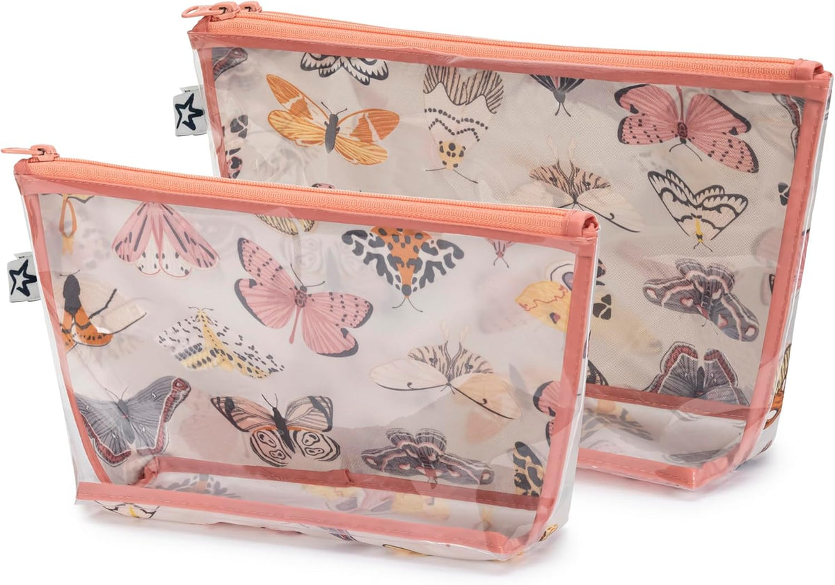 Diaper Bag Organizing Pouches | 2 Pack Mess-Proof Travel Organizer Bags with Structured Bottom & Clear Front | TSA Approved Toiletry Bag Set for Baby and Mom Essentials (Boho Rainbow)