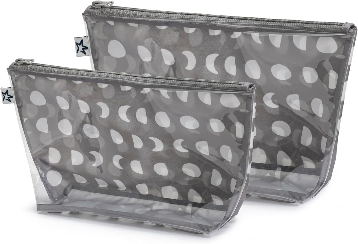 Diaper Bag Organizing Pouches | 2 Pack Mess-Proof Travel Organizer Bags with Structured Bottom & Clear Front | TSA Approved Toiletry Bag Set for Baby and Mom Essentials (Boho Rainbow)
