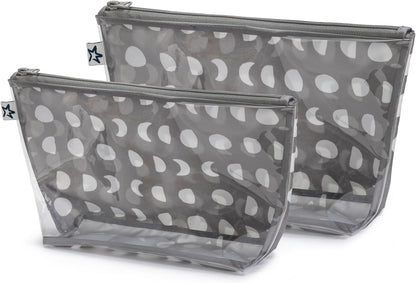 Diaper Bag Organizing Pouches | 2 Pack Mess-Proof Travel Organizer Bags with Structured Bottom & Clear Front | TSA Approved Toiletry Bag Set for Baby and Mom Essentials (Boho Rainbow)