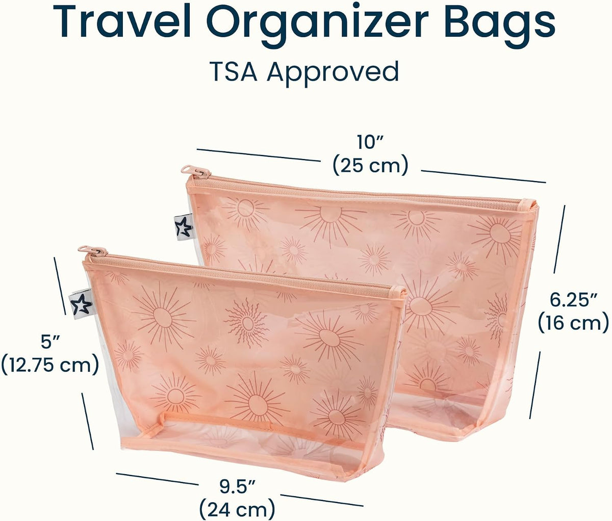 Diaper Bag Organizing Pouches | 2 Pack Mess-Proof Travel Organizer Bags with Structured Bottom & Clear Front | TSA Approved Toiletry Bag Set for Baby and Mom Essentials (Boho Rainbow)