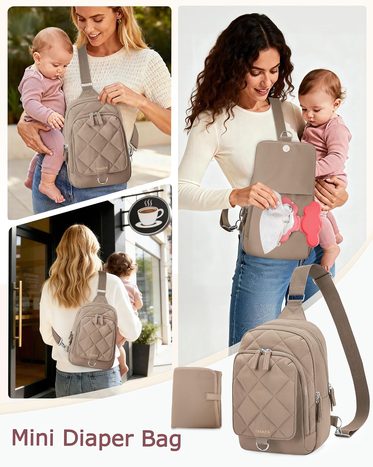 Mini Diaper Bag with Changing Pad, Small Crossbody Diaper Purse