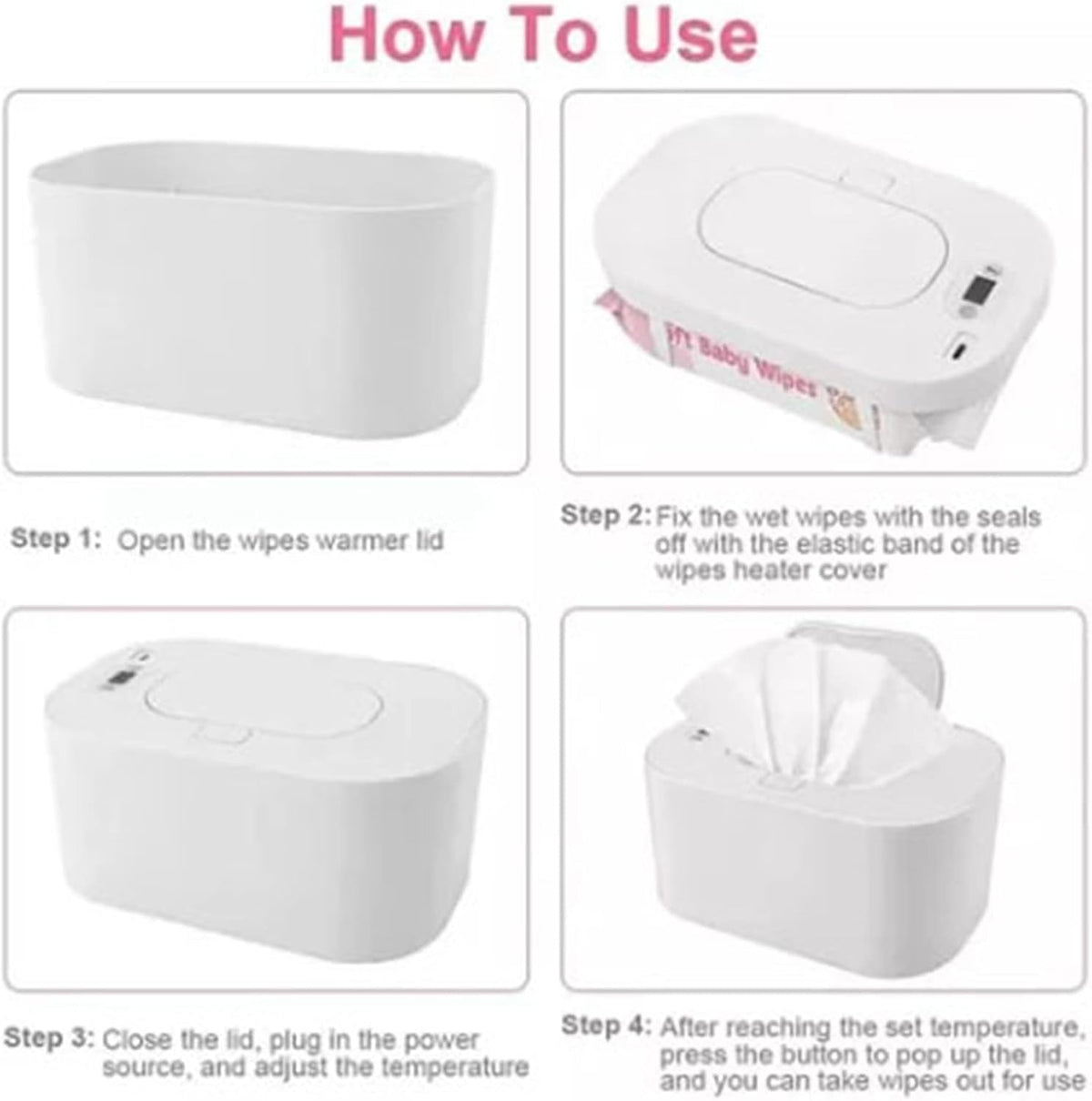 Baby Wet Wipes Warmer Baby Wipes Dispenser Wipe Holder with Lid Portable Wet Wipe Pouch (Pink)