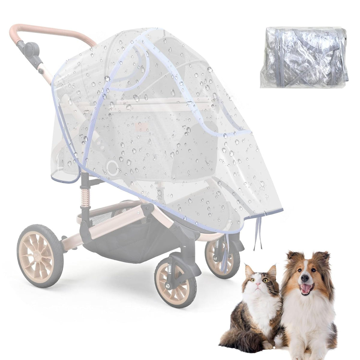 Pet Stroller Rain Cover,Ventilated Clear EVA,Universal Fit