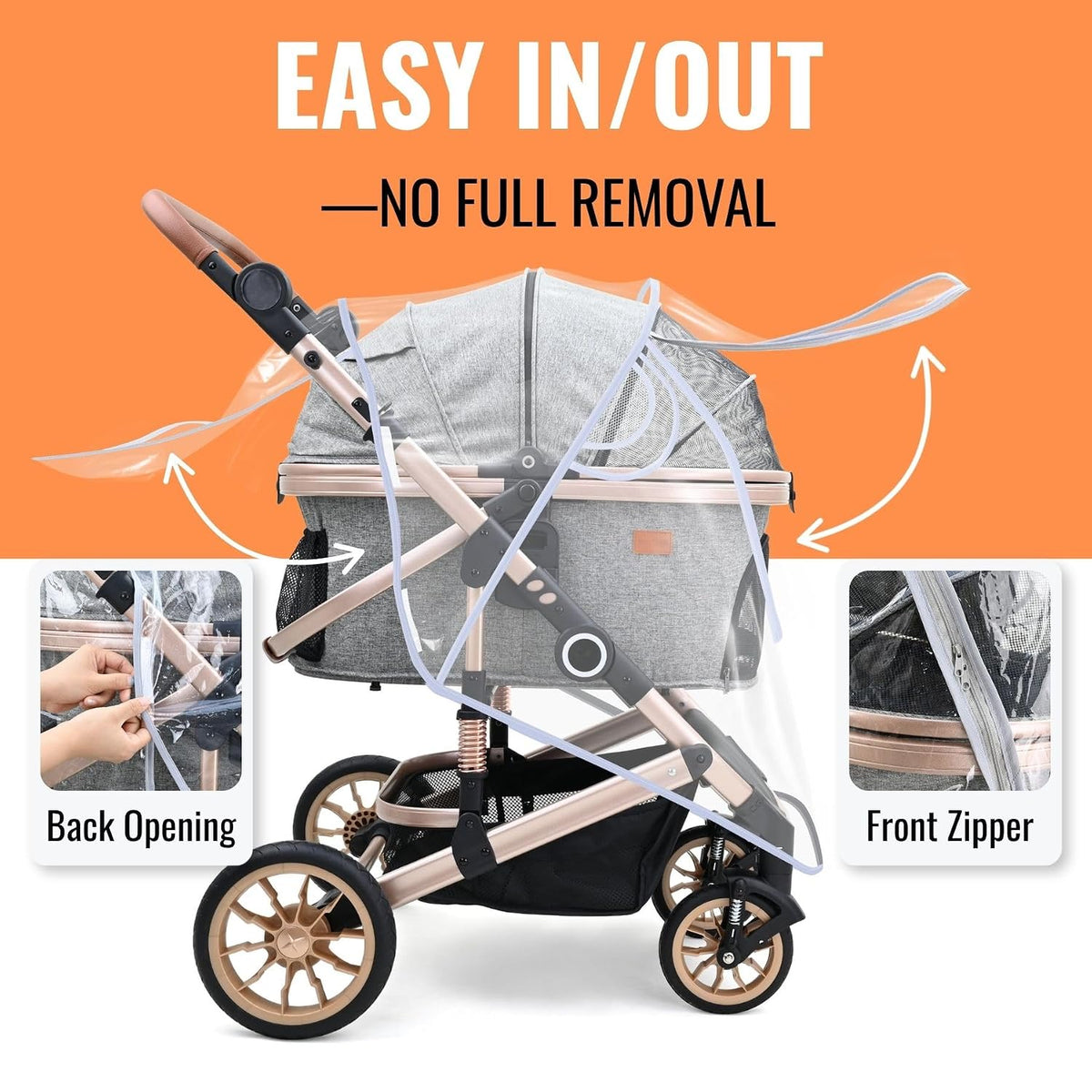 Pet Stroller Rain Cover,Ventilated Clear EVA,Universal Fit