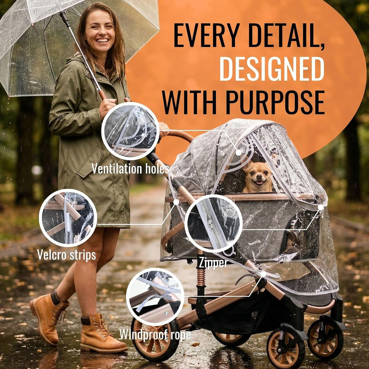 Pet Stroller Rain Cover,Ventilated Clear EVA,Universal Fit