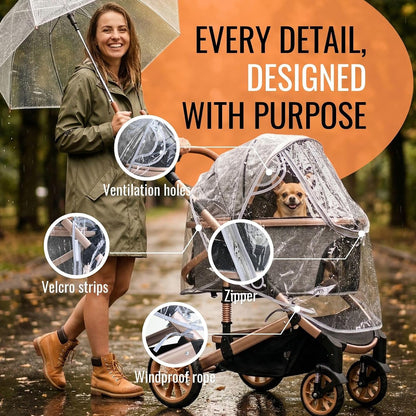 Pet Stroller Rain Cover,Ventilated Clear EVA,Universal Fit