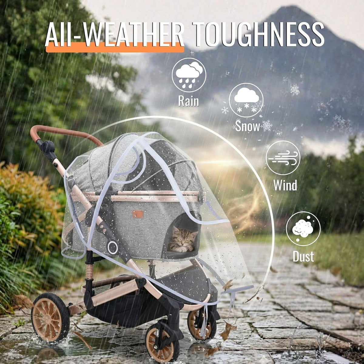 Pet Stroller Rain Cover,Ventilated Clear EVA,Universal Fit