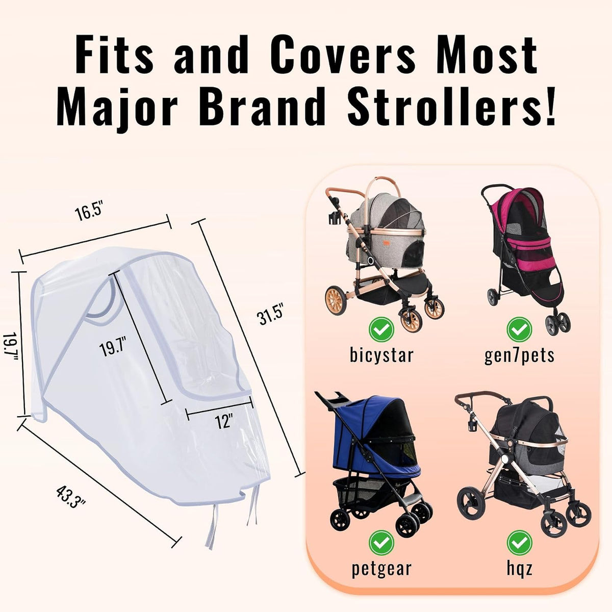 Pet Stroller Rain Cover,Ventilated Clear EVA,Universal Fit