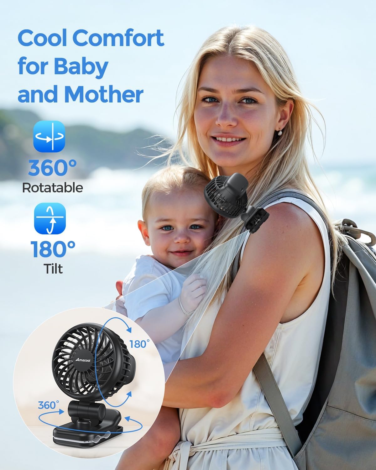 Mini Baby Fan with Clip for Carrier Stroller, Ultra Light 0.24 lb