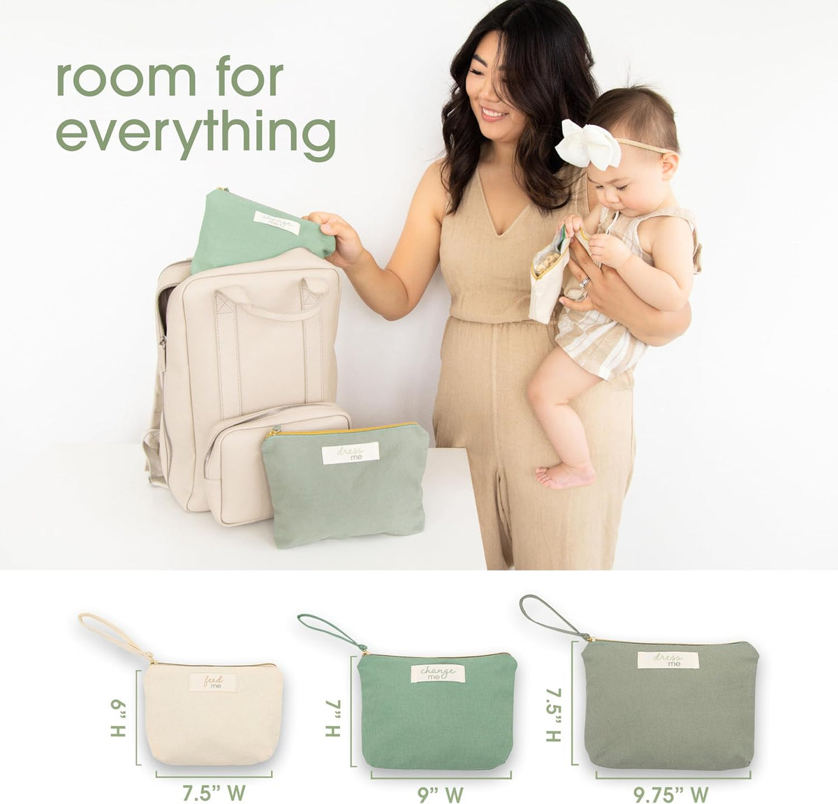 Baby Diaper Bag Organizing Zipper Pouches, Set of 3