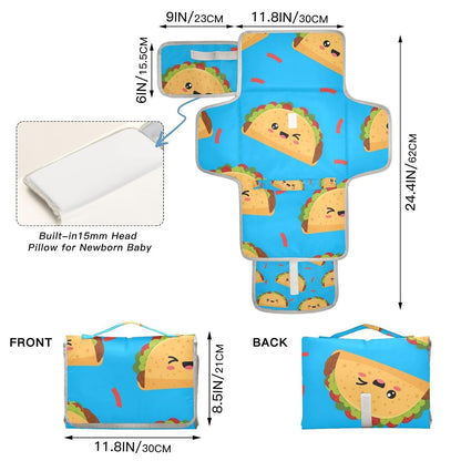 Taco Blue Pattern Portable Diaper Changing Pad for Outing