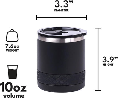 Recess Lowball Tumbler, 10oz Triple Wall Stainless Steel Cup with Non-Shattered Tritan Lid, Insulated Whiskey Glass, Insulated Coffee Tumbler Mug for Hot & Cold Drinks - Orange