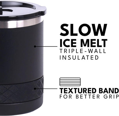 Recess Lowball Tumbler, 10oz Triple Wall Stainless Steel Cup with Non-Shattered Tritan Lid, Insulated Whiskey Glass, Insulated Coffee Tumbler Mug for Hot & Cold Drinks - Orange