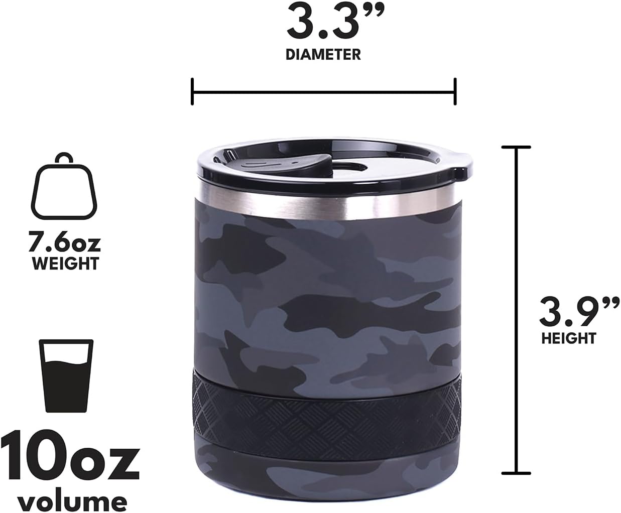 Recess Lowball Tumbler, 10oz Triple Wall Stainless Steel Cup with Non-Shattered Tritan Lid, Insulated Whiskey Glass, Insulated Coffee Tumbler Mug for Hot & Cold Drinks - Orange