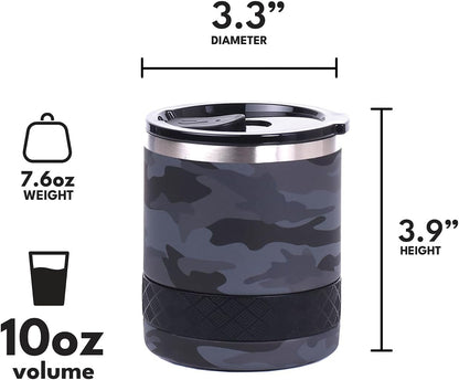 Recess Lowball Tumbler, 10oz Triple Wall Stainless Steel Cup with Non-Shattered Tritan Lid, Insulated Whiskey Glass, Insulated Coffee Tumbler Mug for Hot & Cold Drinks - Orange