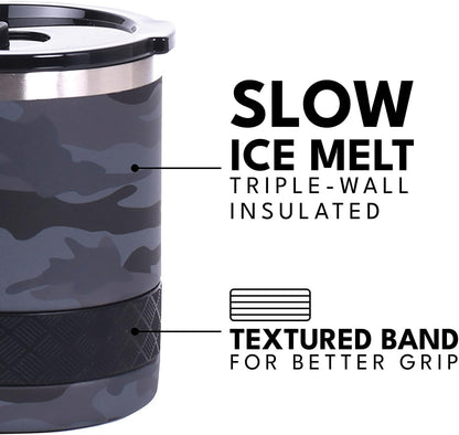 Recess Lowball Tumbler, 10oz Triple Wall Stainless Steel Cup with Non-Shattered Tritan Lid, Insulated Whiskey Glass, Insulated Coffee Tumbler Mug for Hot & Cold Drinks - Orange