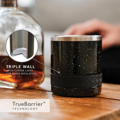 Recess Lowball Tumbler, 10oz Triple Wall Stainless Steel Cup with Non-Shattered Tritan Lid, Insulated Whiskey Glass, Insulated Coffee Tumbler Mug for Hot & Cold Drinks - Orange