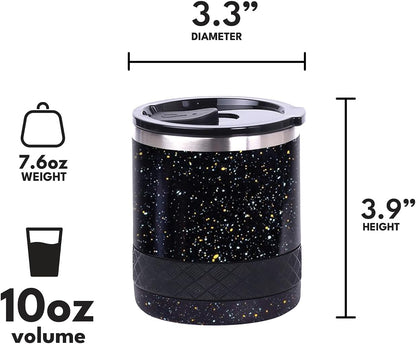 Recess Lowball Tumbler, 10oz Triple Wall Stainless Steel Cup with Non-Shattered Tritan Lid, Insulated Whiskey Glass, Insulated Coffee Tumbler Mug for Hot & Cold Drinks - Orange