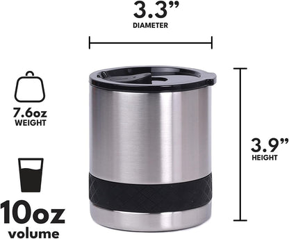 Recess Lowball Tumbler, 10oz Triple Wall Stainless Steel Cup with Non-Shattered Tritan Lid, Insulated Whiskey Glass, Insulated Coffee Tumbler Mug for Hot & Cold Drinks - Orange