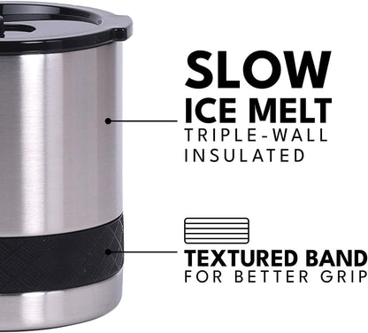 Recess Lowball Tumbler, 10oz Triple Wall Stainless Steel Cup with Non-Shattered Tritan Lid, Insulated Whiskey Glass, Insulated Coffee Tumbler Mug for Hot & Cold Drinks - Orange
