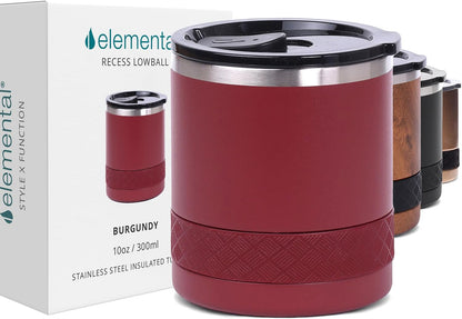 Recess Lowball Tumbler, 10oz Triple Wall Stainless Steel Cup with Non-Shattered Tritan Lid, Insulated Whiskey Glass, Insulated Coffee Tumbler Mug for Hot & Cold Drinks - Orange