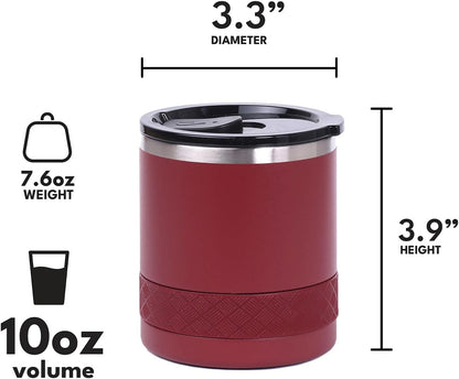 Recess Lowball Tumbler, 10oz Triple Wall Stainless Steel Cup with Non-Shattered Tritan Lid, Insulated Whiskey Glass, Insulated Coffee Tumbler Mug for Hot & Cold Drinks - Orange
