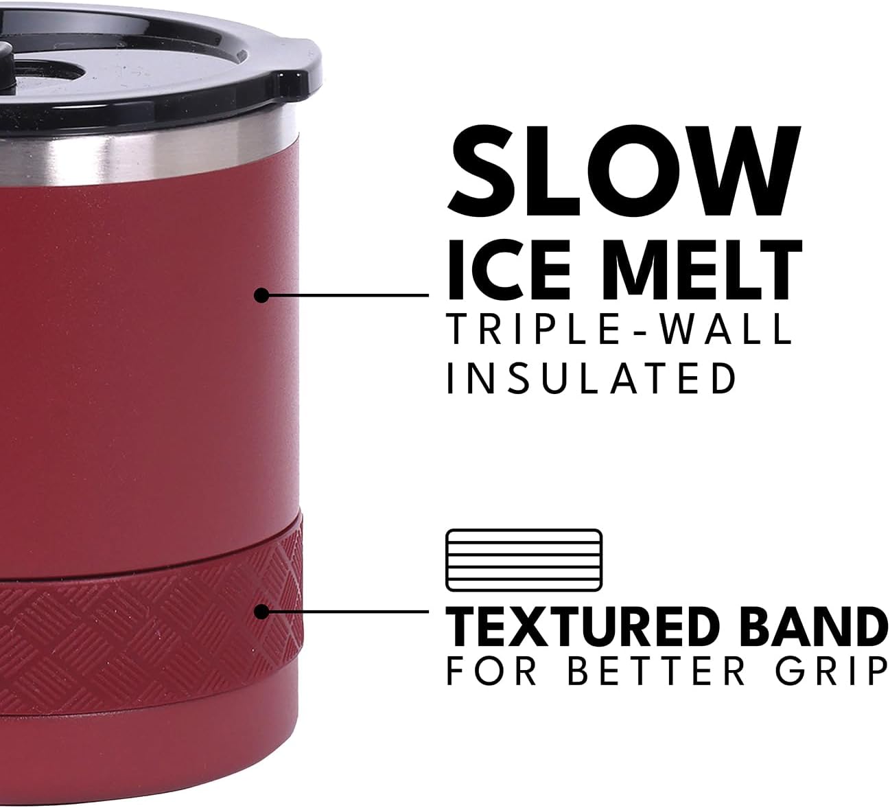 Recess Lowball Tumbler, 10oz Triple Wall Stainless Steel Cup with Non-Shattered Tritan Lid, Insulated Whiskey Glass, Insulated Coffee Tumbler Mug for Hot & Cold Drinks - Orange