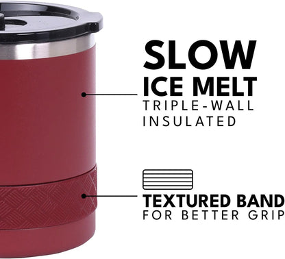 Recess Lowball Tumbler, 10oz Triple Wall Stainless Steel Cup with Non-Shattered Tritan Lid, Insulated Whiskey Glass, Insulated Coffee Tumbler Mug for Hot & Cold Drinks - Orange