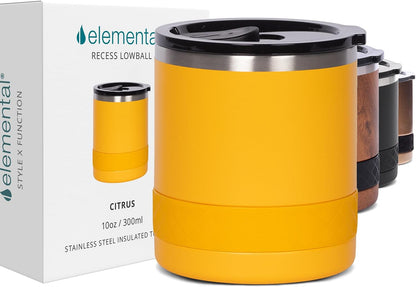 Recess Lowball Tumbler, 10oz Triple Wall Stainless Steel Cup with Non-Shattered Tritan Lid, Insulated Whiskey Glass, Insulated Coffee Tumbler Mug for Hot & Cold Drinks - Orange