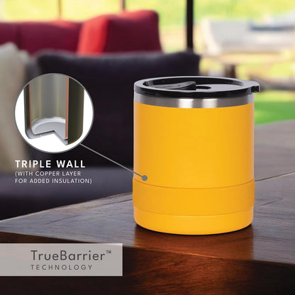 Recess Lowball Tumbler, 10oz Triple Wall Stainless Steel Cup with Non-Shattered Tritan Lid, Insulated Whiskey Glass, Insulated Coffee Tumbler Mug for Hot & Cold Drinks - Orange