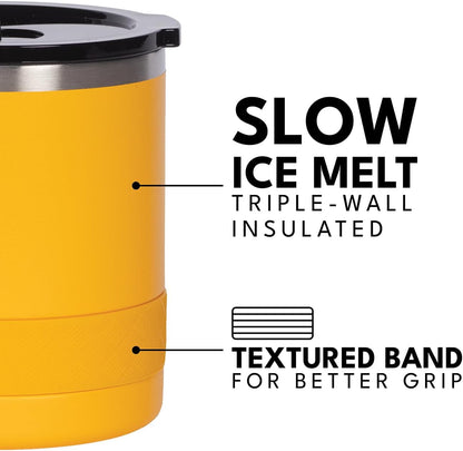 Recess Lowball Tumbler, 10oz Triple Wall Stainless Steel Cup with Non-Shattered Tritan Lid, Insulated Whiskey Glass, Insulated Coffee Tumbler Mug for Hot & Cold Drinks - Orange