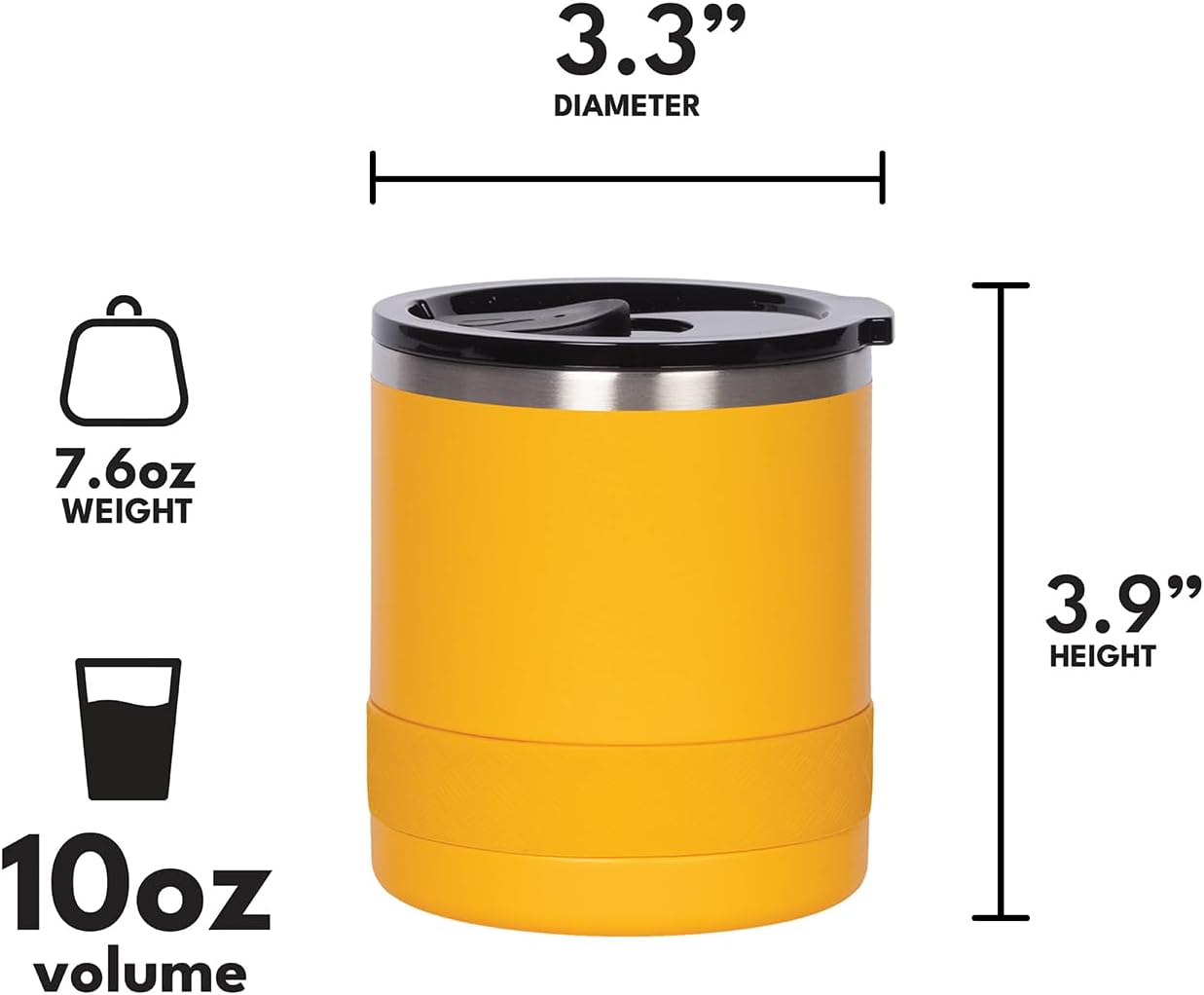 Recess Lowball Tumbler, 10oz Triple Wall Stainless Steel Cup with Non-Shattered Tritan Lid, Insulated Whiskey Glass, Insulated Coffee Tumbler Mug for Hot & Cold Drinks - Orange