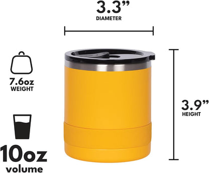 Recess Lowball Tumbler, 10oz Triple Wall Stainless Steel Cup with Non-Shattered Tritan Lid, Insulated Whiskey Glass, Insulated Coffee Tumbler Mug for Hot & Cold Drinks - Orange