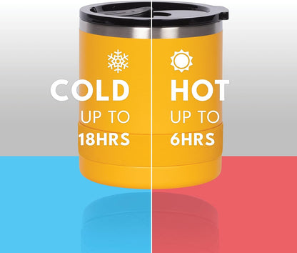 Recess Lowball Tumbler, 10oz Triple Wall Stainless Steel Cup with Non-Shattered Tritan Lid, Insulated Whiskey Glass, Insulated Coffee Tumbler Mug for Hot & Cold Drinks - Orange