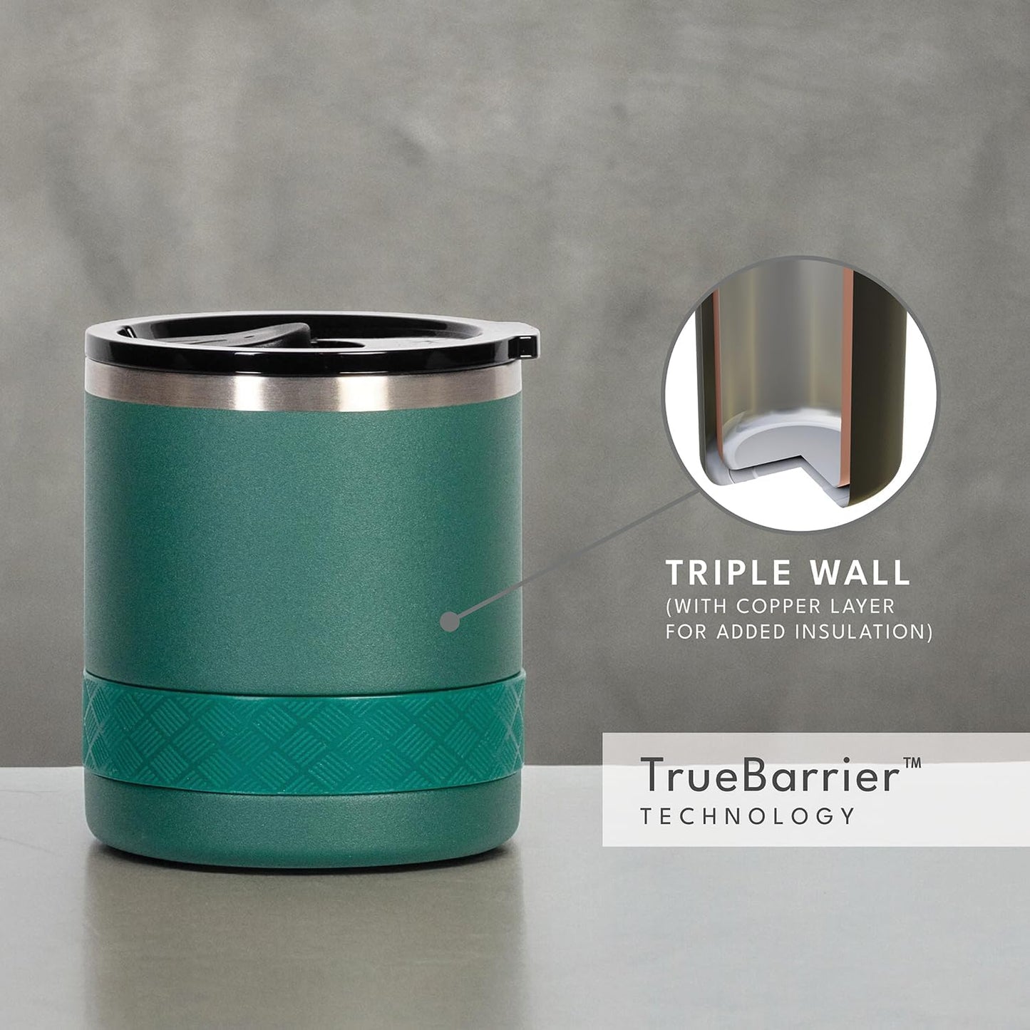 Recess Lowball Tumbler, 10oz Triple Wall Stainless Steel Cup with Non-Shattered Tritan Lid, Insulated Whiskey Glass, Insulated Coffee Tumbler Mug for Hot & Cold Drinks - Orange