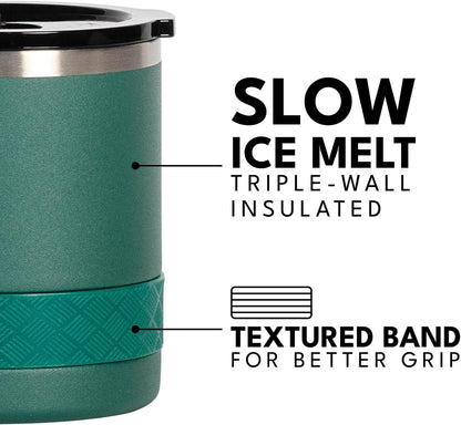Recess Lowball Tumbler, 10oz Triple Wall Stainless Steel Cup with Non-Shattered Tritan Lid, Insulated Whiskey Glass, Insulated Coffee Tumbler Mug for Hot & Cold Drinks - Orange