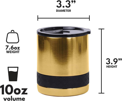 Recess Lowball Tumbler, 10oz Triple Wall Stainless Steel Cup with Non-Shattered Tritan Lid, Insulated Whiskey Glass, Insulated Coffee Tumbler Mug for Hot & Cold Drinks - Orange