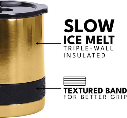 Recess Lowball Tumbler, 10oz Triple Wall Stainless Steel Cup with Non-Shattered Tritan Lid, Insulated Whiskey Glass, Insulated Coffee Tumbler Mug for Hot & Cold Drinks - Orange