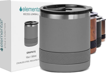 Recess Lowball Tumbler, 10oz Triple Wall Stainless Steel Cup with Non-Shattered Tritan Lid, Insulated Whiskey Glass, Insulated Coffee Tumbler Mug for Hot & Cold Drinks - Orange