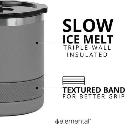 Recess Lowball Tumbler, 10oz Triple Wall Stainless Steel Cup with Non-Shattered Tritan Lid, Insulated Whiskey Glass, Insulated Coffee Tumbler Mug for Hot & Cold Drinks - Orange