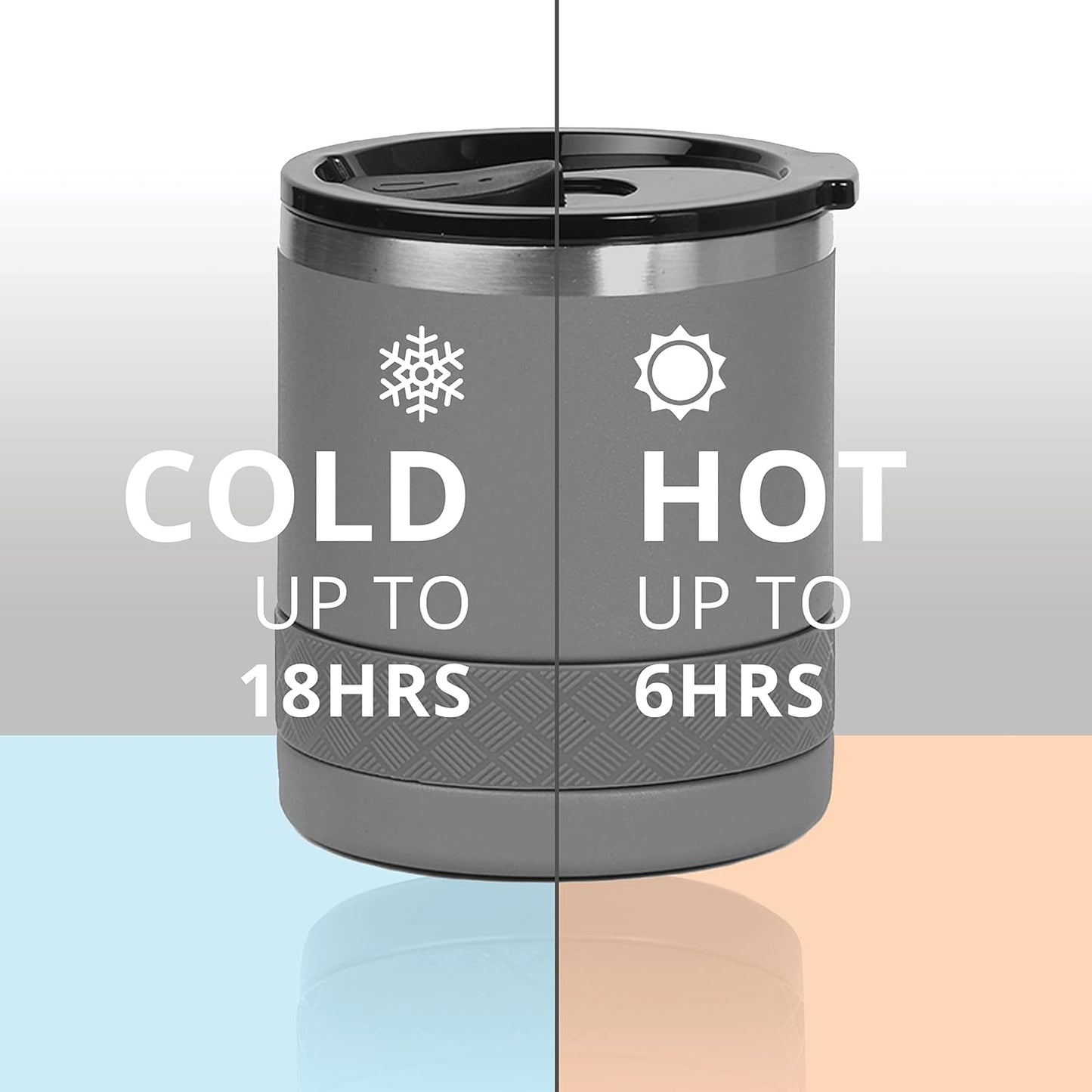 Recess Lowball Tumbler, 10oz Triple Wall Stainless Steel Cup with Non-Shattered Tritan Lid, Insulated Whiskey Glass, Insulated Coffee Tumbler Mug for Hot & Cold Drinks - Orange