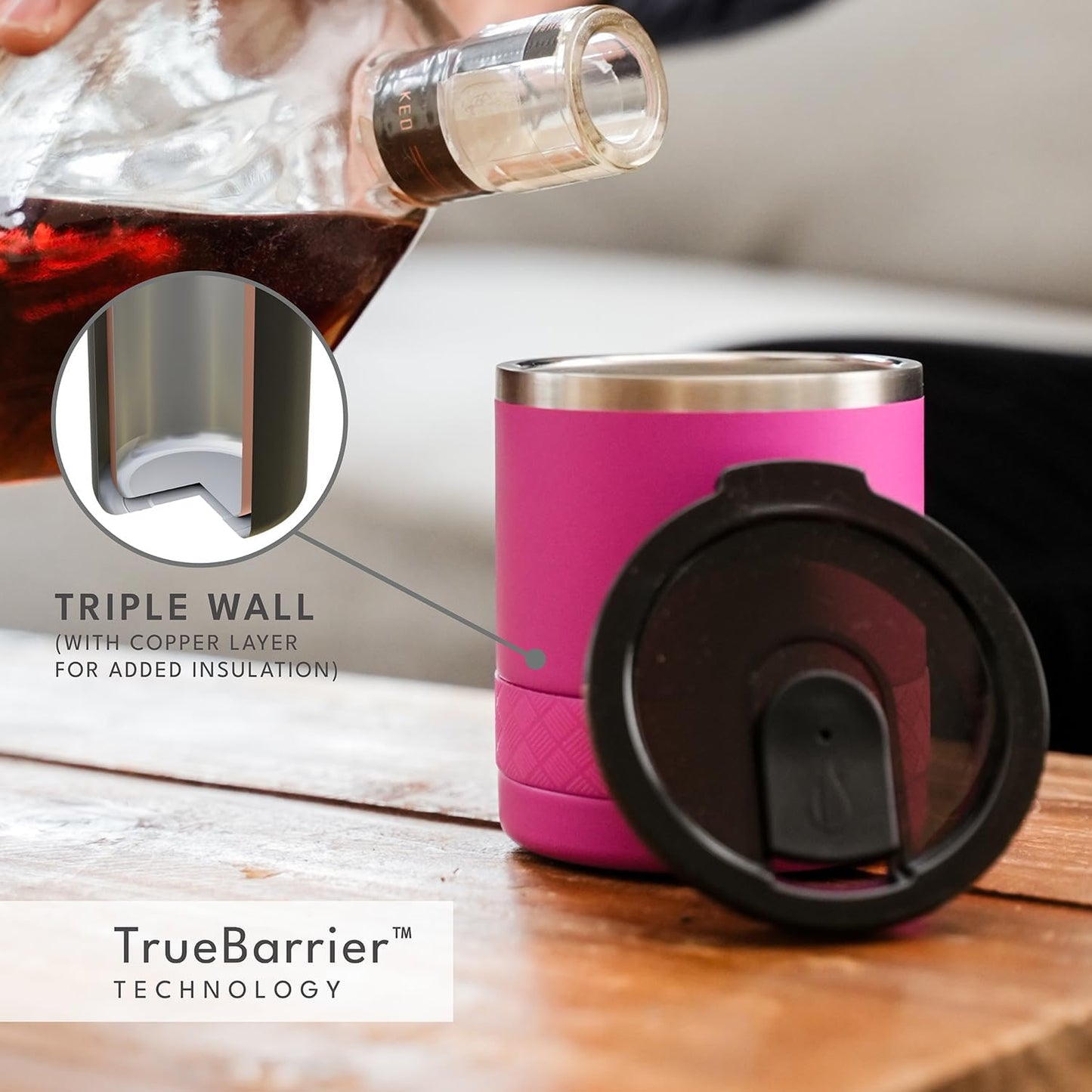 Recess Lowball Tumbler, 10oz Triple Wall Stainless Steel Cup with Non-Shattered Tritan Lid, Insulated Whiskey Glass, Insulated Coffee Tumbler Mug for Hot & Cold Drinks - Orange