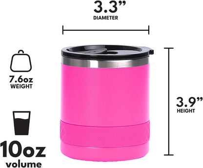 Recess Lowball Tumbler, 10oz Triple Wall Stainless Steel Cup with Non-Shattered Tritan Lid, Insulated Whiskey Glass, Insulated Coffee Tumbler Mug for Hot & Cold Drinks - Orange